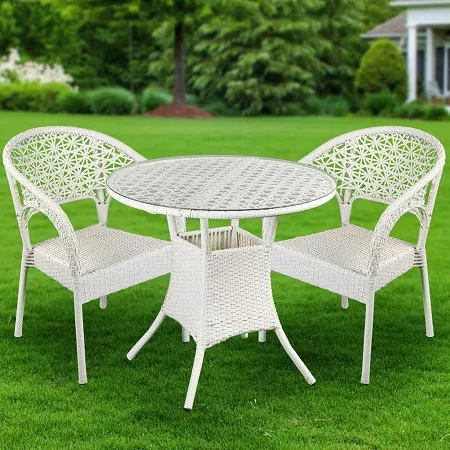 Комплект обеденный белый из искусственного ротанга стол и 2 крес
