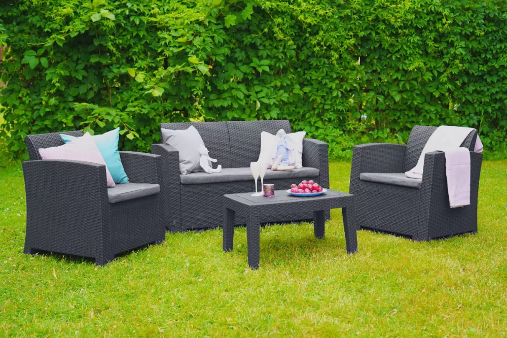 Пластиковый уличный 2-х местный диван, антрацит Пластиковый уличный 2-х местный диван, антрацит