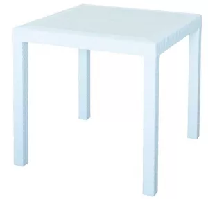 Квадратный пластиковый стол  80 с имитацией ротанга, белый