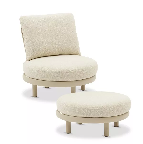 Комплект алюминиевый для отдыха кресло с пуфом, бежевый