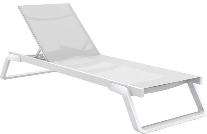 Белый лежак с текстиленом для пляжа купить недорого