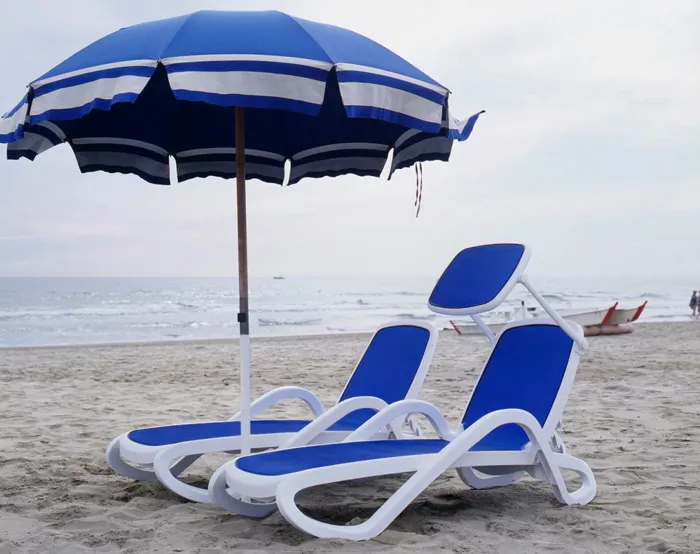 Пляжный лежак пластиковый на колесах для дачи с текстиленом купи